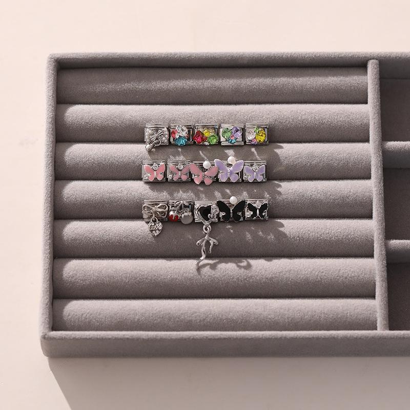 Shiny Colorful Crystal Butterfly Bow Knot Heart Italian Charm Links Fit 9mm Stainless Steel Bracelet Women Y2K DIY Making Gift