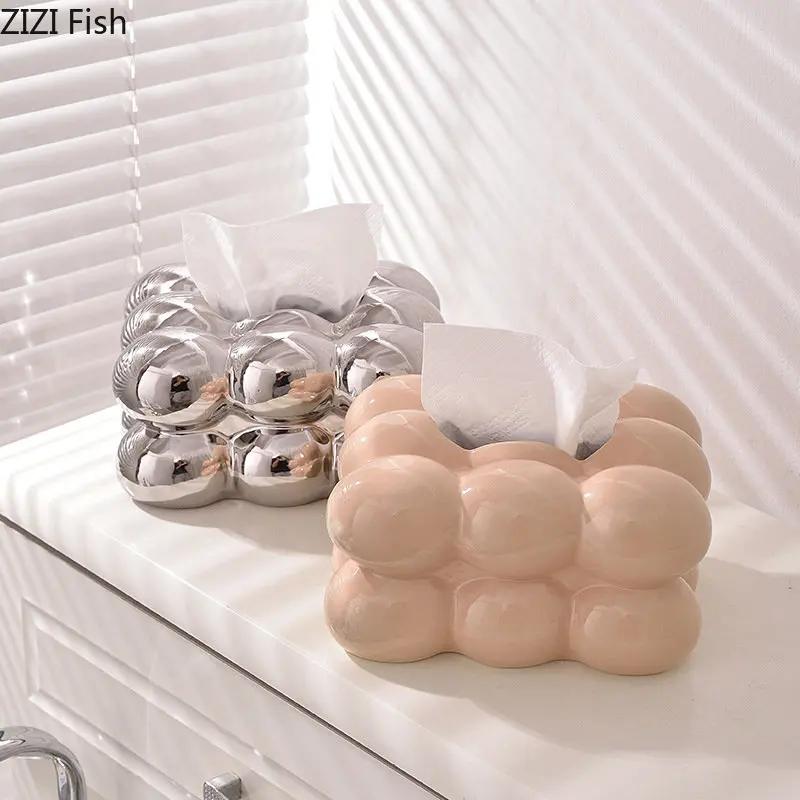 Creative Bubble Ceramic Tissue Boxes Cotton Candy Shape Porcelain Paper Towel Case Coffee Table Desktop Tissue Box Modern Decor