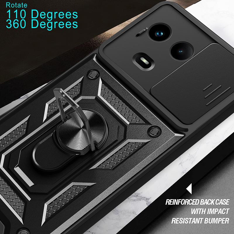For Realme 11x 5G/11 5G (Global) Case Slide Lens Guard PC+TPU Ring Kickstand Phone Cover