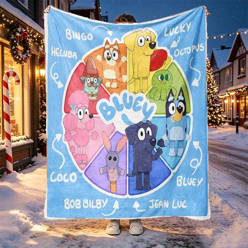 Bluey Pattern Blanket for Home Decoration, Bed, Sofa, Car Travel, Camping, Suitable for All Seasons, Birthday Christmas Gift