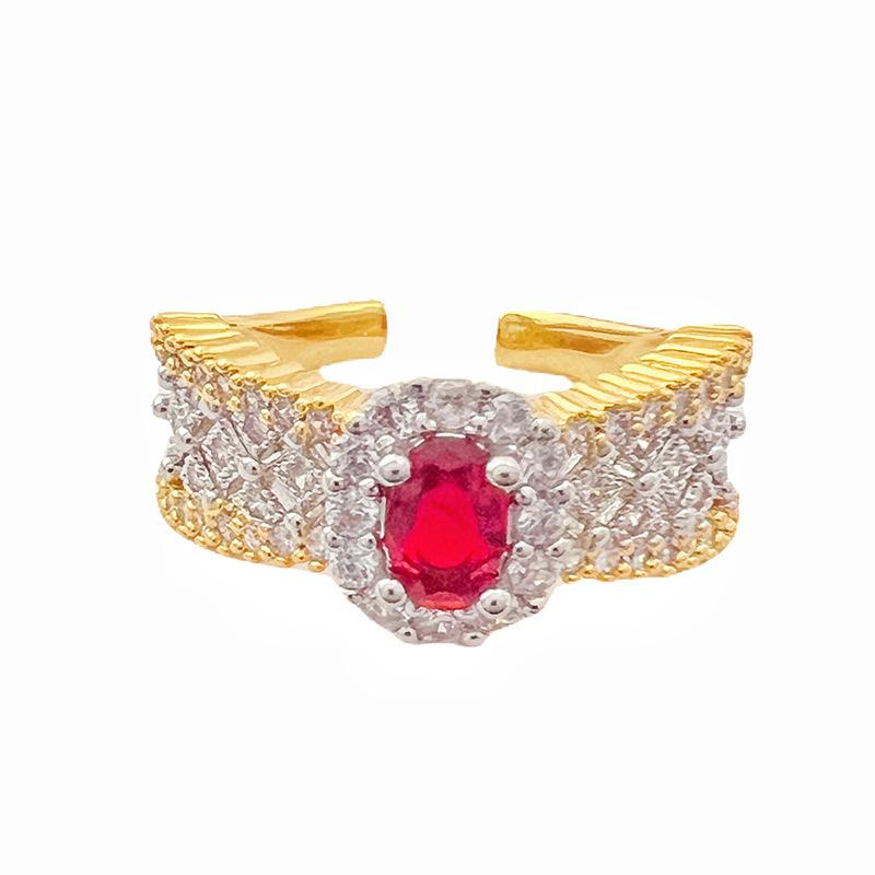 Italian Antique Retro Fashion Open Ring Hollow Micro-Inlaid Zircon Double-Layer Color Separation Light Luxury Ring