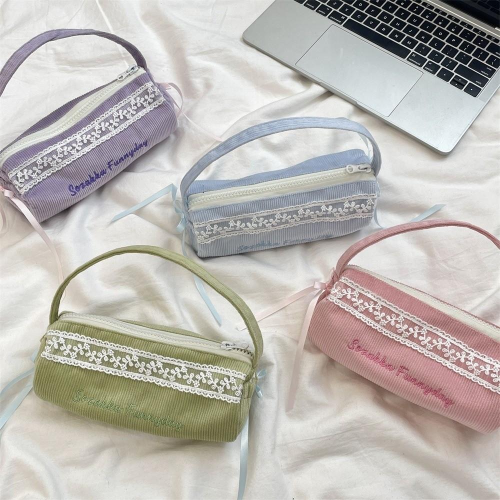 Lace Korean Style Pencil Case Bowknot Bow Pencil Pouch Handheld Stationery Bag Children