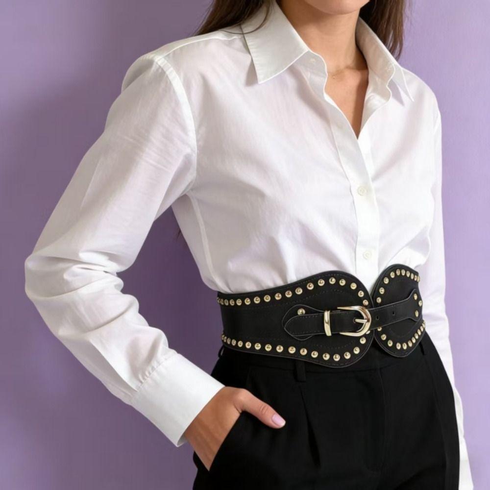 Adjustable Suede Rivet Belt PU Leather Elastic Cummerbunds Elegant Waist Seal Skirt Accessories