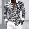 Gepersonaliseerd Luipaardprint Heren Overhemd met Lange Mouwen, Contrasterende Witte Kraag en Omgeslagen Kraag, Business Casual Herentop