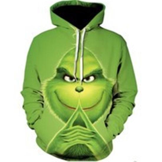 Christmas Green Furry Monster Print Couple s Hooded Long-sleeved Sweatshirt 5XL