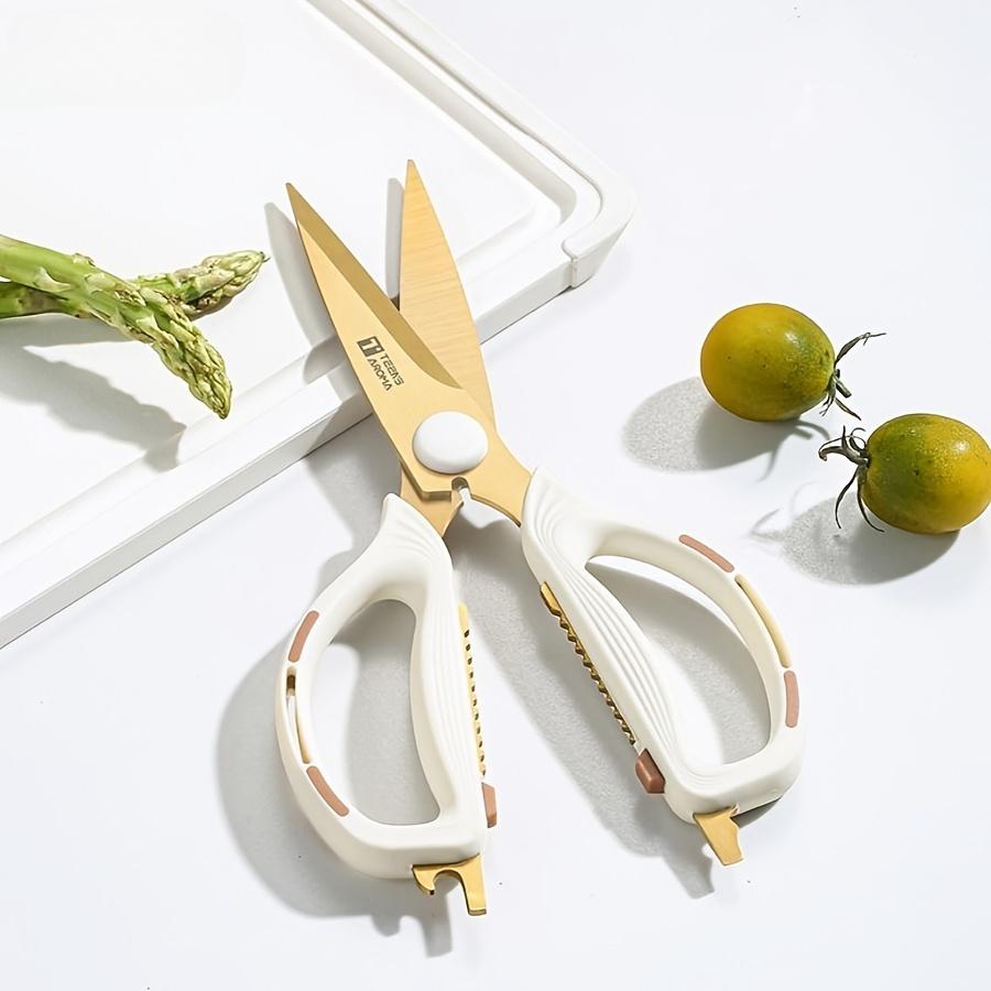 [Golden, Multi-Purpose Scissors] Golden European-Style Heavy-Duty Multi-Purpose Scissors-Rubber Elastic Handle for Easy Cutting of Meat and Vegetables