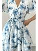 Elegant Floral Ruffled V-Neck Summer Dress - Women's Retro Holiday Style