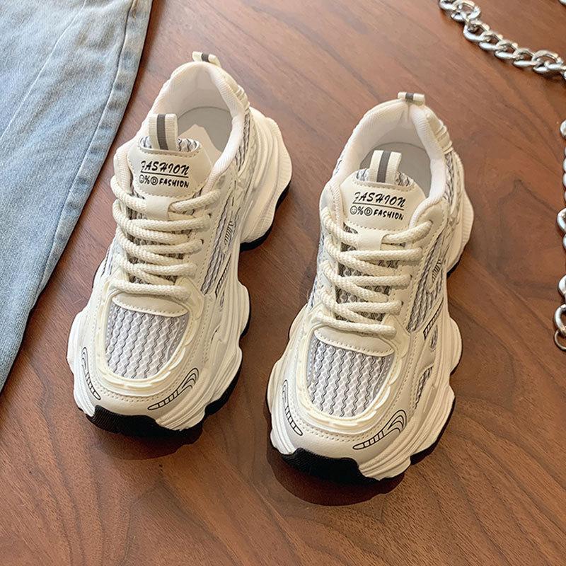 Popular fried street thick-soled breathable silver sneakers 2025 spring and autumn new dad shoes women's height increase versatile casual shoes