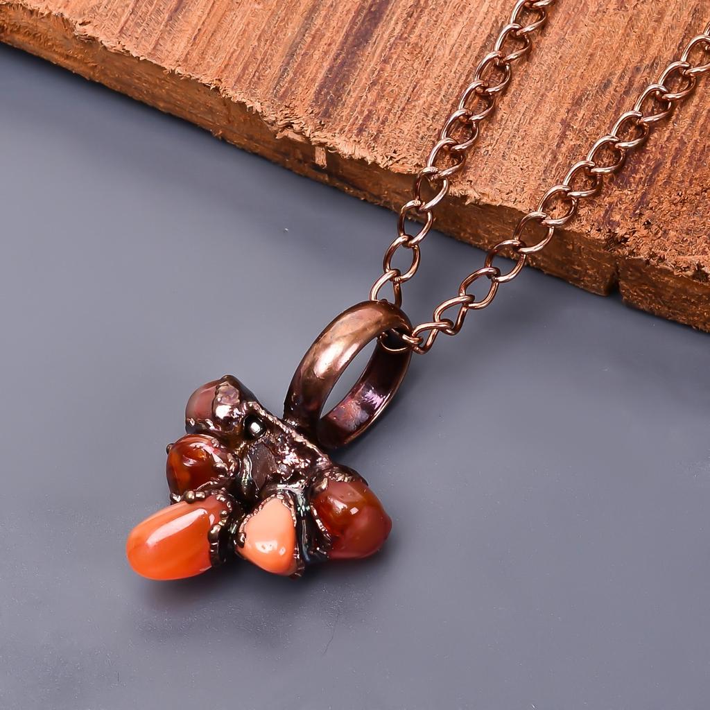 Fancy Sacral Chakra Natural Carnelian Copper Elegant Chain Sisters Gift Necklace V-19