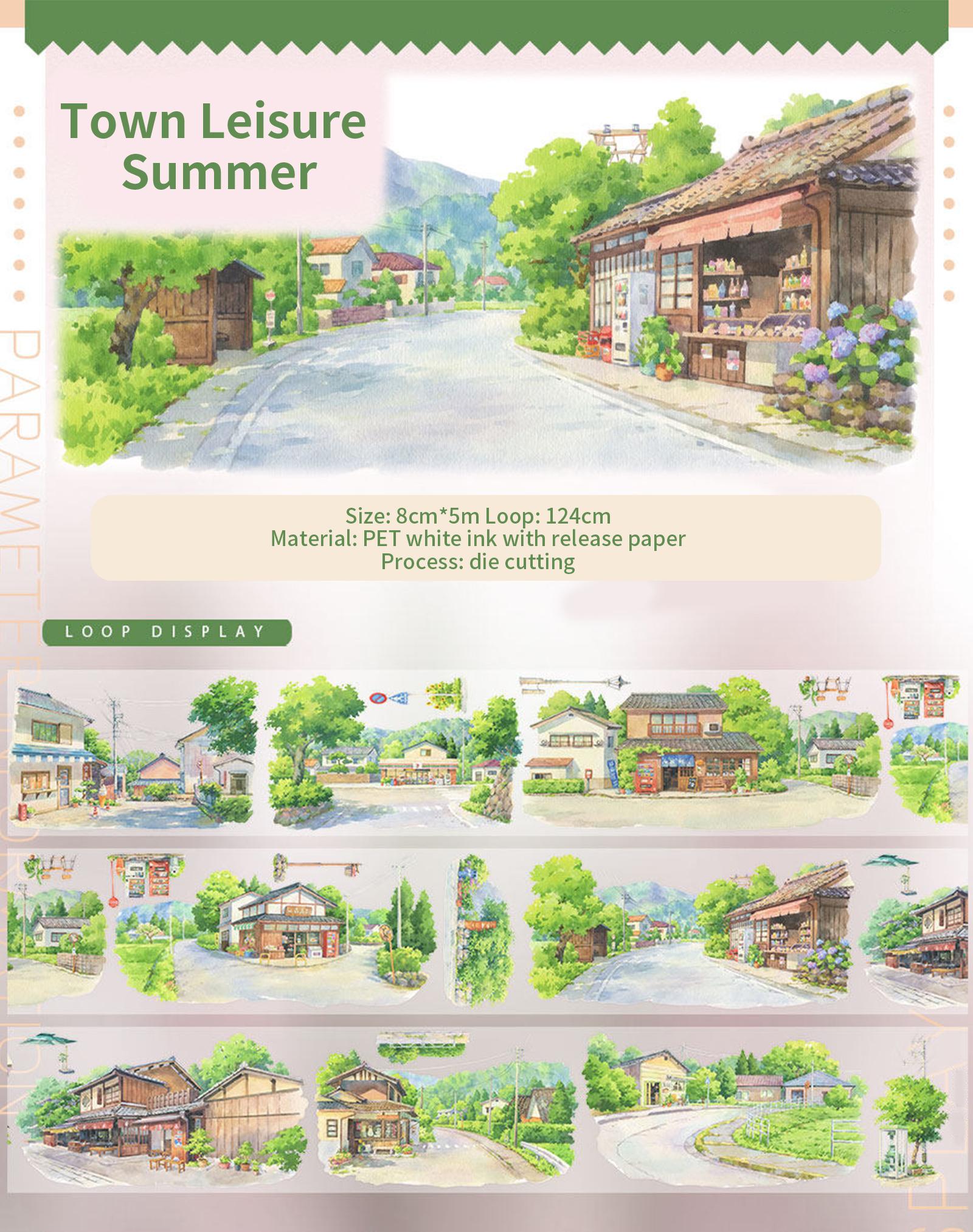 

JIANWU 80mm*5m Vintage Summer Town Street Tree Landscape Material Collage Scrapbooking PET Tape Creative DIY Journal Stationery