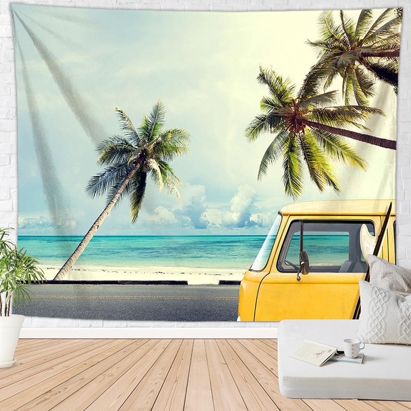 American Retro Seaside Road Tapestry, West Coast Y2K Vacation-Style Living Room Background Fabric For Home Decoration