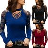 Fashion Womens Color Lace Sexy Casual V-Neck Long Sleeve Top
