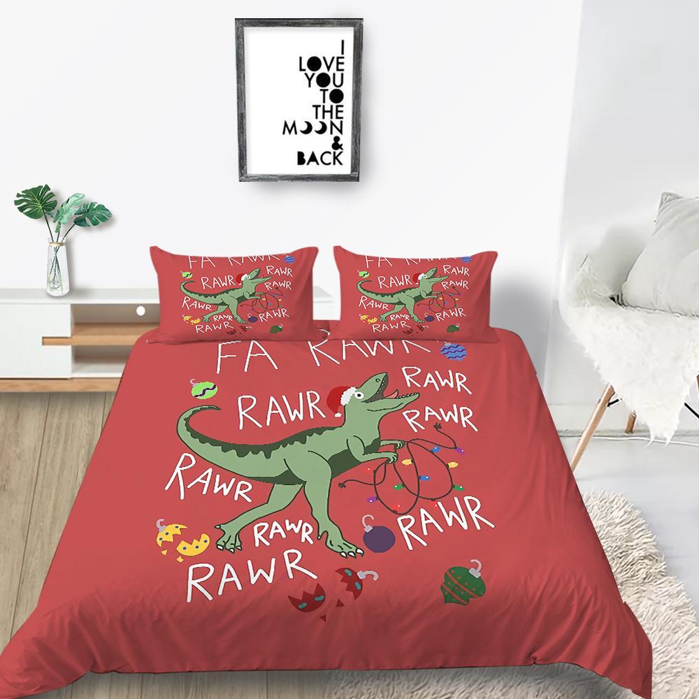 Fierce Beast Dinosaur Print Bedding Quilt Cover and Pillowcase Full-size Color Cartoon Dinosaur Pattern Comfortable and Luxurious Home Decoration