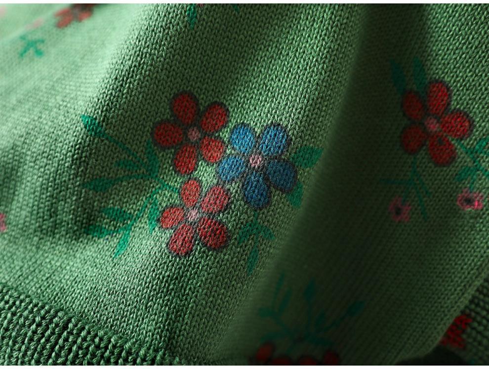 2025 Bo Jia Fan Flower Print Hooded Cotton Knit Sweater - Loose Fit, Autumn Style