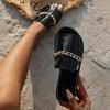 European and American large size chain flat bottom one-word slippers stone pattern open-toed beach sandals