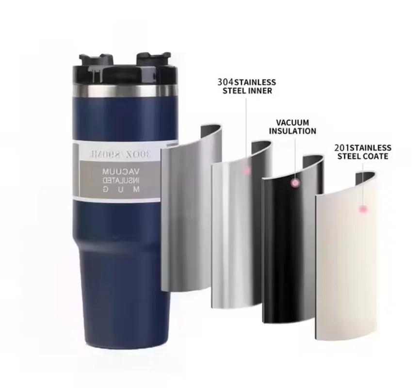 890ml High Quality Double Wall Cups 890ML Stainless Steel Portable Coffee Mug For Car With Lids Tumbler With Handle And Straw