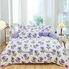 Kawaii Cartoon Dinosaur Duvet Cover Twin Queen Botanical Floral Bedding Set Pink Strawberry Comforter Cover with 2 Pillow Sham