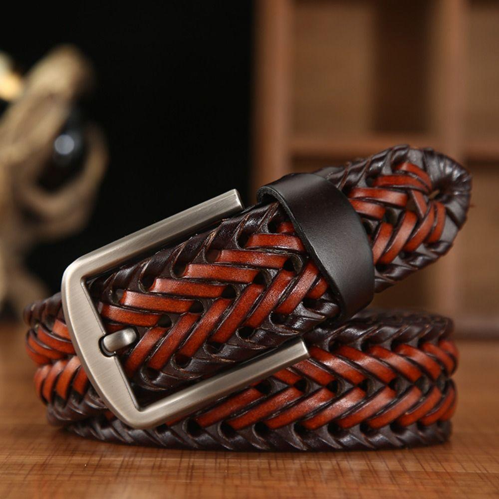 Wide Male Genuine Leather Belt Retro Jeans Waistband Classic Men Weave Belt  Party