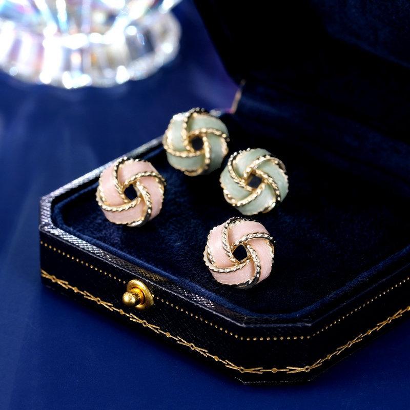 SUYU Women's Fashion Design Light Luxury Vintage Earrings Enamel Craftsmanship Niche Design Sense Concentric Knot Earrings