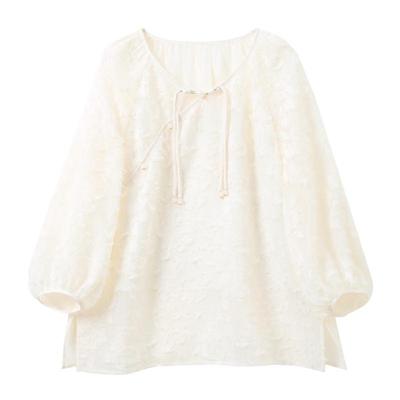 SanCai Damen Neue Chinesische Stil Jacquard Bluse