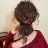 Retro Korean Style Velvet Hair Ties with Red Heart & Pearl Beads Elegant Ponytail Hair Ties for Women Daily Hair Accessories