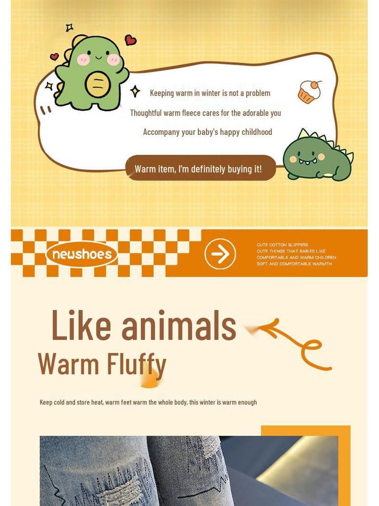 Children's Winter Cotton Slippers: Warm Plush, Non-slip Thick Sole, Cute for Boys & Girls, Small To Medium Sizes