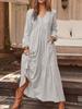 2026 Spring and Autumn European and American Foreign Trade Women's Clothing Buttons Cotton and Linen Retro Casual Long-sleeved Dress Big Pendulum Long