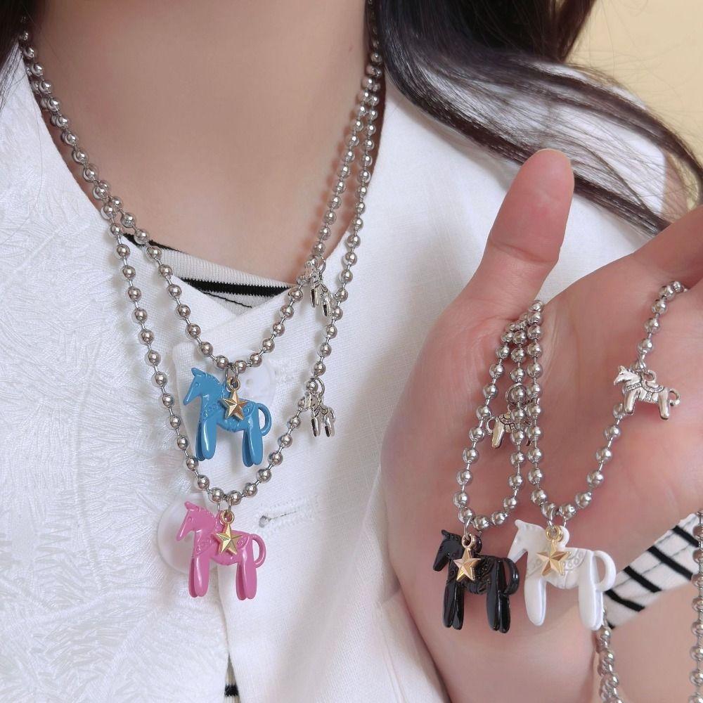 Sweet Enamel Colt Horse Pendant Necklace Cute Cartoon Pony Pendant Necklace  Decoration