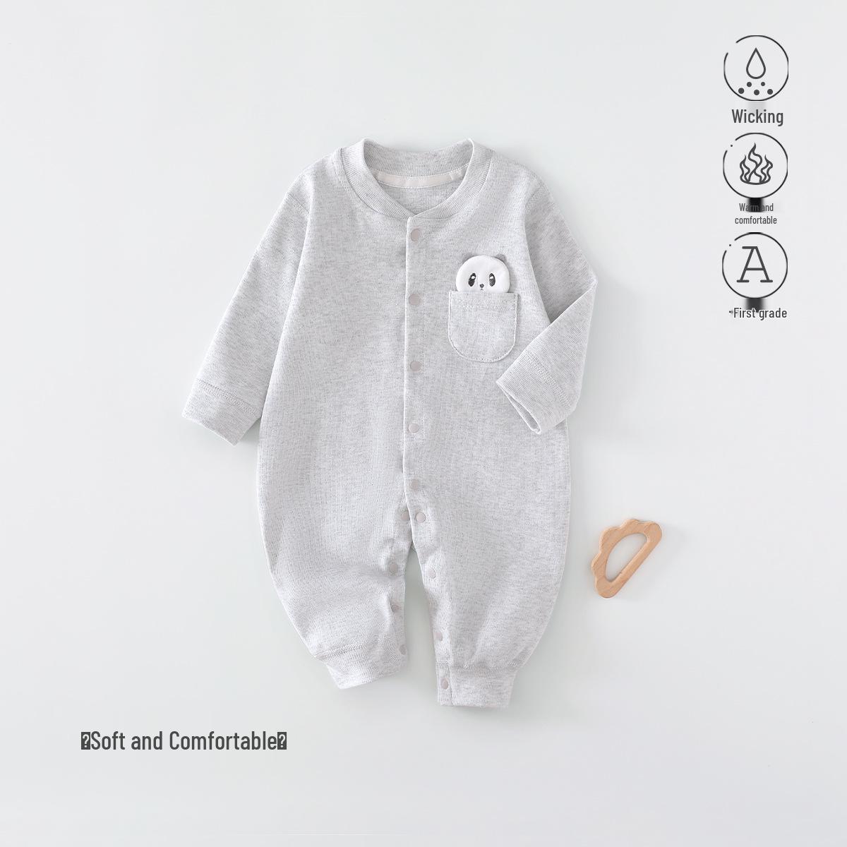 

Spring & Autumn Baby Romper - Pocket Bear, Velvet Cotton, Warm & Comfortable for Crawling 90 серый