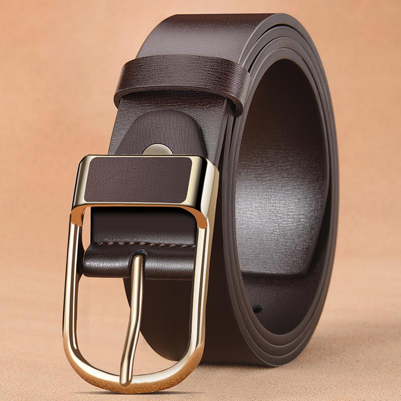 Men's Soft Leather Belt with Alloy Japanese Antique Buckle, Copper Pin