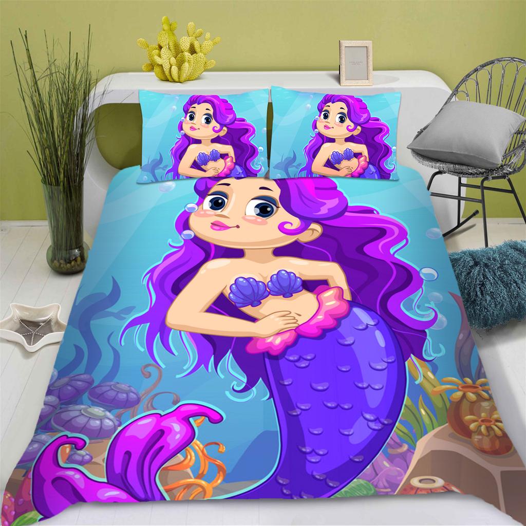 Zeemeermin Prinses Anime Huis Slaapkamer Comfort Nordic polyester materiaal geschikt voor kinderen en volwassenen 2/3-delige set