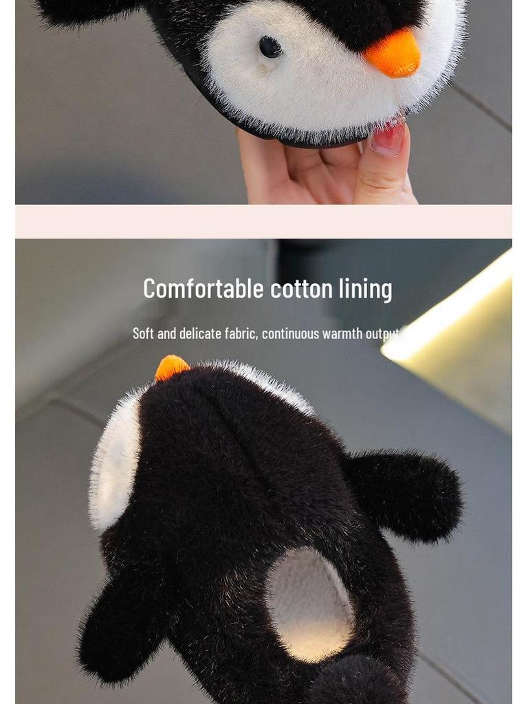 Pinguïn Pluche Furry Pantoffels voor Kinderen - Warme, Zachte, Gesloten Hiel Katoenen Schoenen voor Jongens en Meisjes