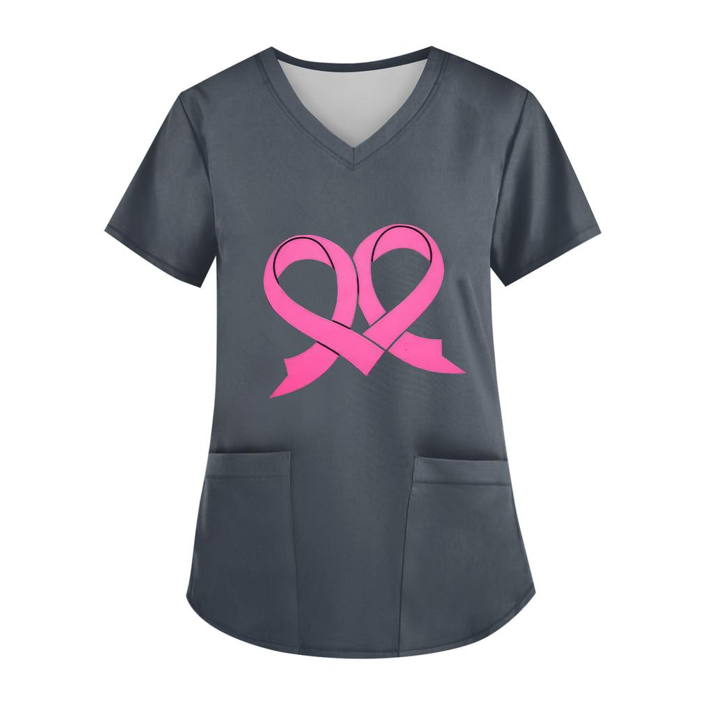 Women's V-Neck Short-Sleeve Pocketed Top With Side Slit