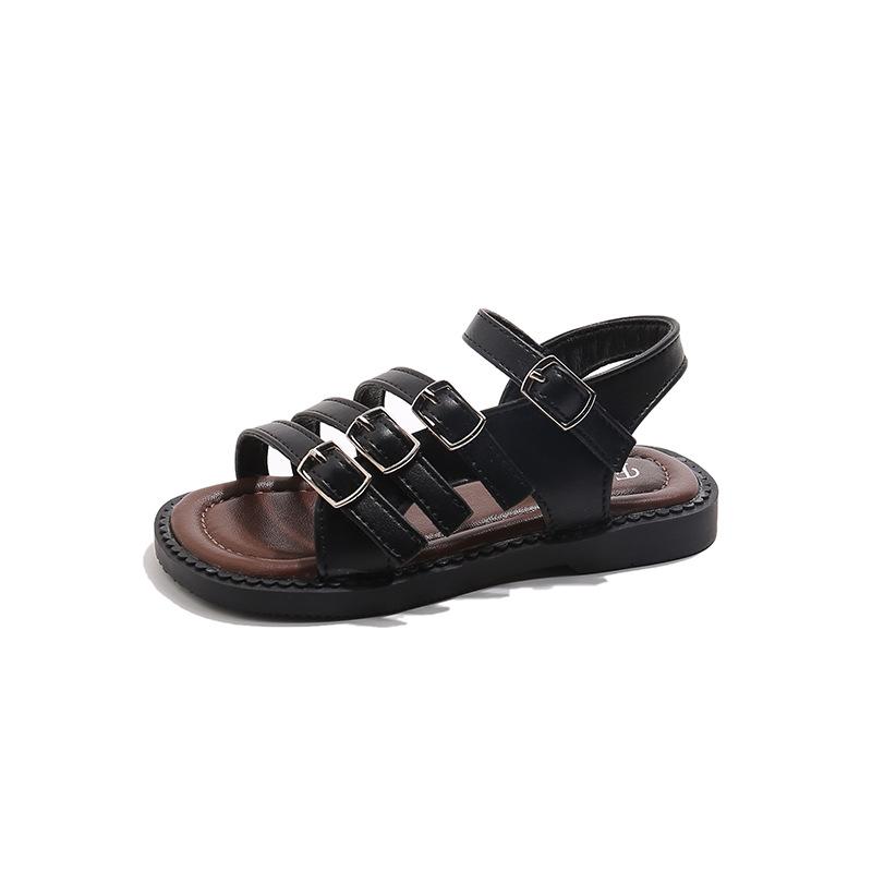 

Children s Roman sandals2026New Summer Korean Style Girls Hollow Princess Shoes Boys Soft Sole Beach Shoes 26-30One Hand5Double чёрный