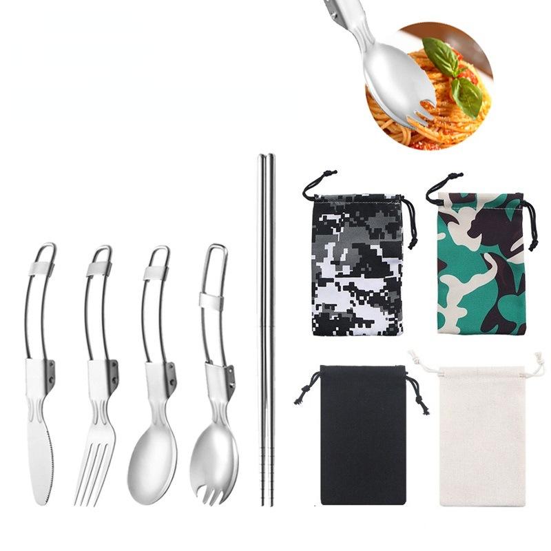 Outdoor Stainless Steel Portable Folding Tableware Set for Picnic and Camping