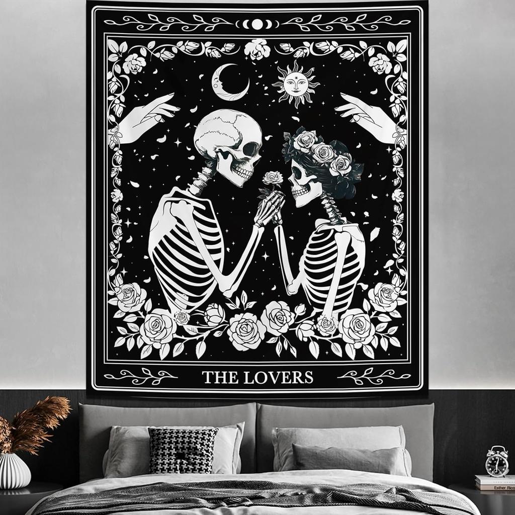 Skeleton Lovers Wall Tapestry Day of the Dead Art Decor Halloween Boho Bedroom Living Room Home Interior Hanging