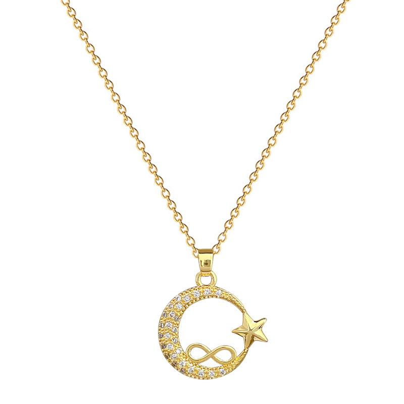 Star Moon Full Diamond Light Luxury Temperament Gorgeous Full Diamond Necklace Female Versatile Collarbone Chain Titanium Steel Chain