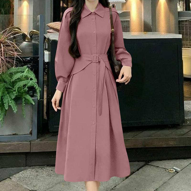 ZANZEA Women Casual Turn Down Collar Loose Long Sleeve Dress