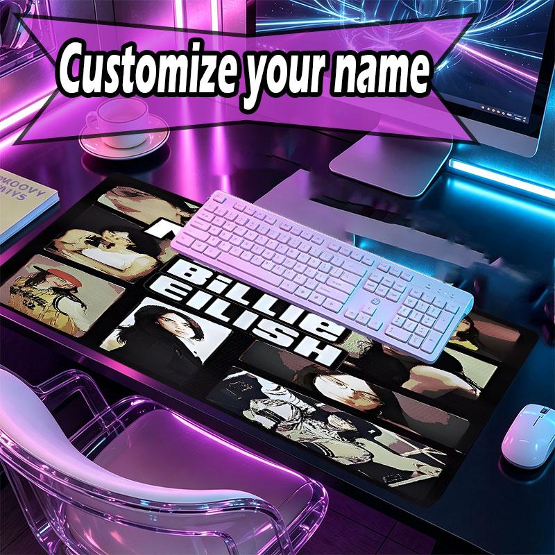 Custom Name Personalized Billie Eilish Pattern Mousepad, Laptop PC Desk Mat, Decorative Desk Mat for Home Keyboard Pad Gift