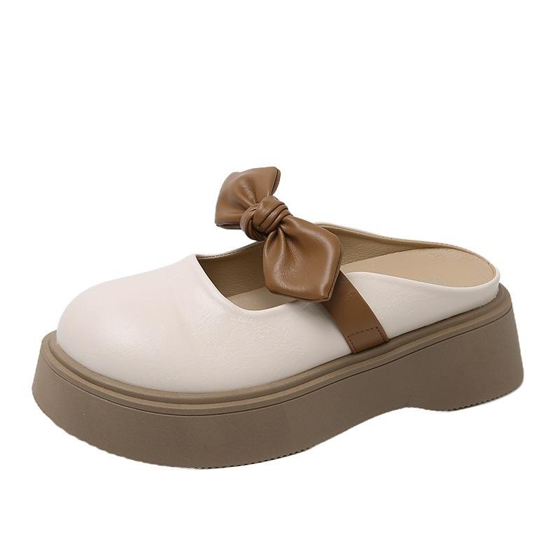 

Баотоу полутапочки женские летние для улицы 2025 новые на толстой подошве с бантом однопедальные туфли Мэри Джейн на мягкой подошве 35