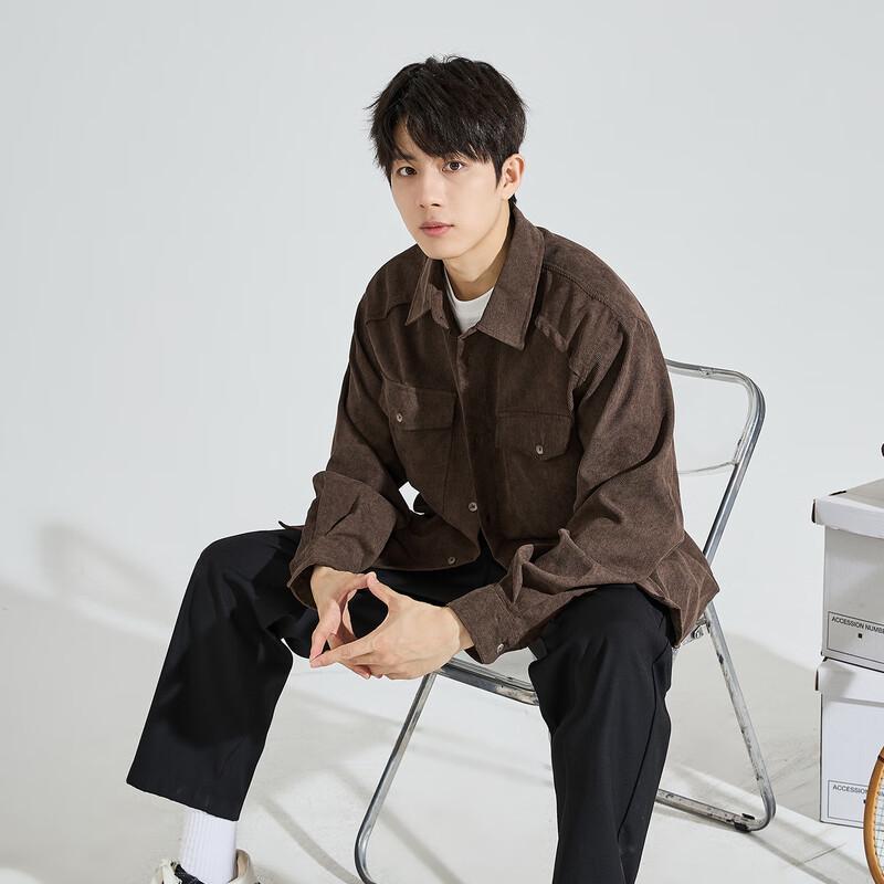 TonLion Men s 2024 Lapel Patchwork Long Sleeve Shirt L