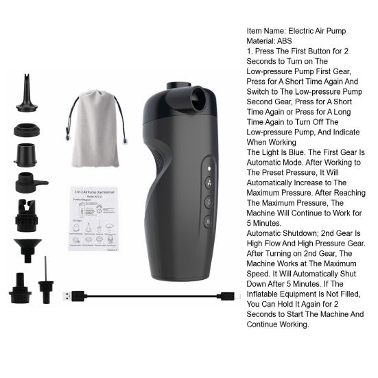 Electric Air Pump with LED Light 20PSI Portable 3000mAh USB Rechargeable Inflatables Swimming Ring Pool Float Air Mattress Bed Mini Inflator Pump