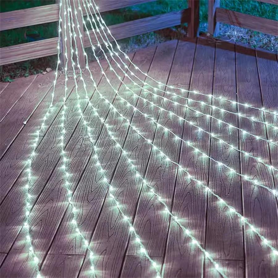 

Waterfall Meteor Shower Rain String Light Christmas Water Flow Curtain String Light Snowfall Icicle Light For Wedding Party Deco 3X2M 240LEDS&220V EU UK AU Plug