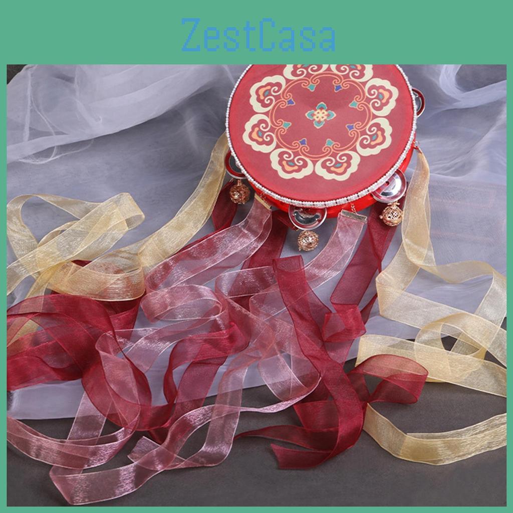 Hand Chinese Drum Tambourine Decorative 728inch Vintage With Ribbon Lightweight Musical Instrument