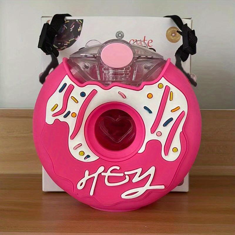 

Бутылка для воды в форме пончика на 13 унций, герметичная, без BPA, для улицы, пластиковые, симпатичные, с регулируемым плечевым ремнем и трубочкой 380ml