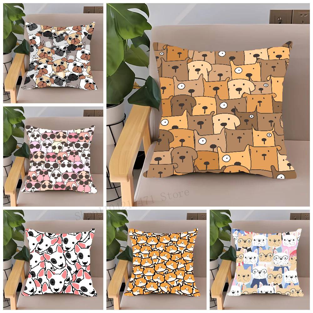 Cute Dog Face Pattern Pillow Case Home Decor Throw For Sofa Bed Car Room Decor Gift Idea