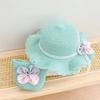 2pcs set Straw Hat And Shoulder Bag Girls Princess Summer Outdoor Fisherman Hats Baby Kids Lace Bowknot Beach Sun Cap Visor