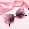 The Dance Party Butterfly Shape Diamond-inlaid Frameless Sunglasses Women Exaggerated Sunglasses Women Round Face Big Face