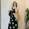 - French Black Suspender Floral Dress, Summer New Seaside Vacation High-end Temperament Dress