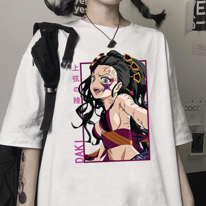 Demon Slayer T-Shirt Anime Daki Print Tshirt Loose Unisex Top Summer Short Sleeve XS белый